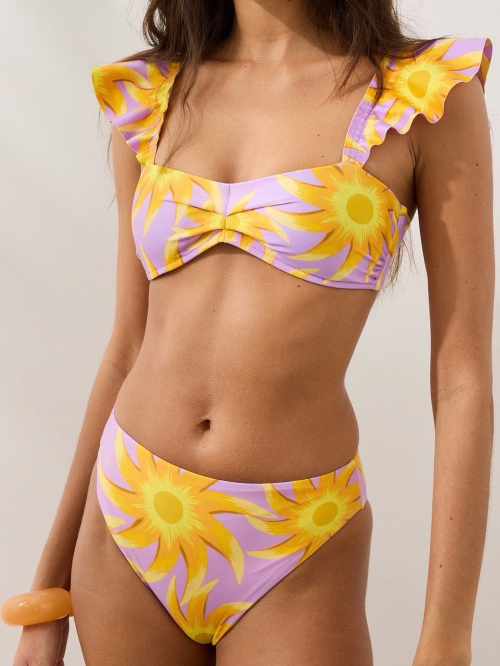 FARM Rio Sunny Side Bikini Set Size SM Top/XS High Waisted Bottom Lilac Yellow